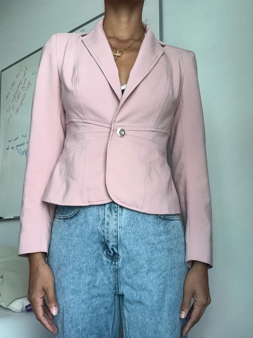 Women's Blush Pink Tailored Single-Button Blazer
